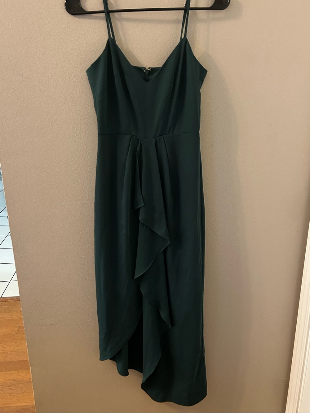 Gianni Bini Emerald Green High-Low Ruffle Spaghetti Strap Dress